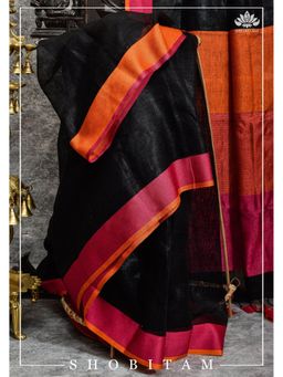 Shobitam - Ganga Jamuna Borders Linen Saree With Unstitched Blouse