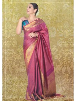 Shobitam - Zari Checks Pure Silk Kanjivaram Pure Silk Saree With Unstitched Blouse