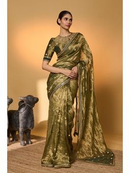 Masaba - Green Polka Tissue Saree With Unstitched Blouse