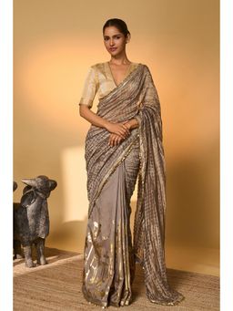 Masaba - Grey Moonfield Zari Stripes Saree With Unstitched Blouse