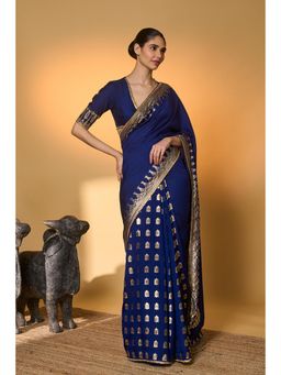 Masaba - Navy Blue Amber Arches Saree With Unstitched Blouse