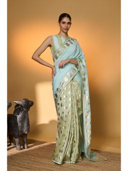 Masaba - Mint And Blue All Charms Saree With Unstitched Blouse