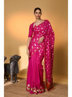Masaba - Rani Pink Chand Phool Saree With Unstitched Blouse