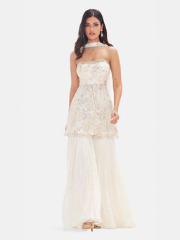 Basanti Kapde aur Koffee - The White Rose Petal Ivory Sharara with Peplum Kurta and Dupatta