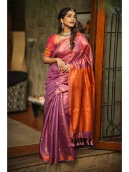 Shobitam - Amethyst Copper Stunning Tissue Linen Saree With Unstitched Blouse