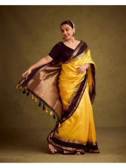 Shobitam - Yellow Pure Kanjivaram Soft Silk Saree With Unstitched Blouse