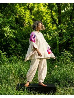 KALALOOM - Off White Mandarin Neck Co-Ord Set