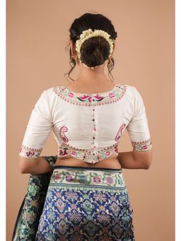 Shobitam - White Pure Raw Silk Embroidered Blouse