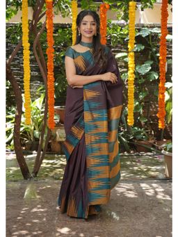 Shobitam - Brown Art Silk Saree With Unstitched Blouse