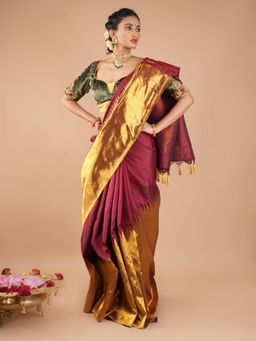 Shobitam - Celebrity Design Rising Border Kanjivaram Pure Silk Saree With Unstitched Blouse