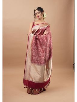 Shobitam - Brick Pure Banarasi Silk Katan Saree With Unstitched Blouse