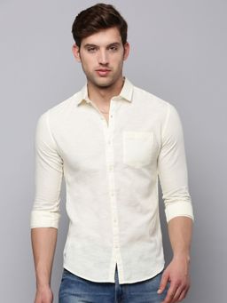 SHOWOFFFF - Mens Spread Collar Cream Solid Shirt
