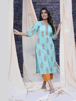 Thread Game - Aqua Organic Cotton Regular Fit Kurta