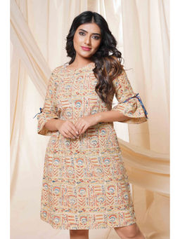 Thread Game - Beige Organic Cotton Regular Fit Dress