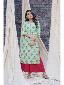 Thread Game - Green Organic Cotton Straight Fit Kurta