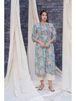 Thread Game - Teal Organic Cotton Straight Fit Kurta