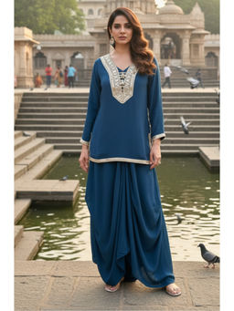 Ishnya - Nazm Blue Drape Dhoti With Short Kurta