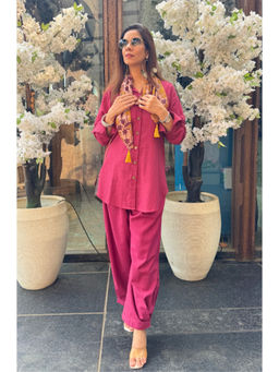 Ishnya - Beetroot Pink Shirt Pathani Stole Co-Ord Set