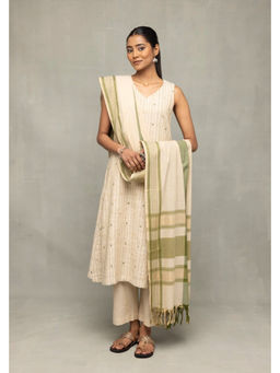 Sutra Art of Clothing - Sage Serenity Beige South Cotton Zari Kurta Set With Dupatta