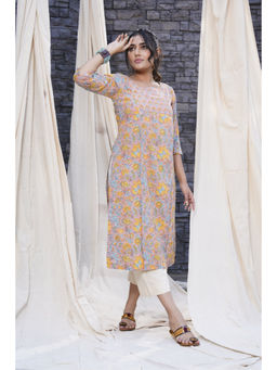 Thread Game - Peach Organic Cotton Straight Fit Kurta