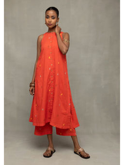 Sutra Art of Clothing - Coral Orange Jamdani A-Line Co-Ord Set