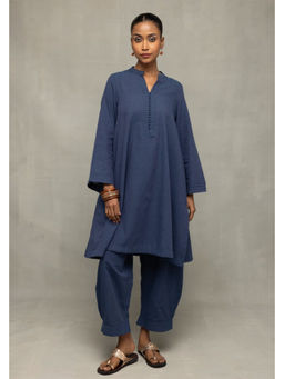 Sutra Art of Clothing - Navy Blue Minimalist Kala Cotton Kurta Set