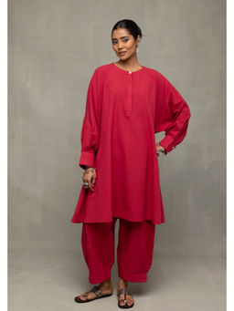 Sutra Art of Clothing - Crimson Red Kala Cotton Oversized Co-Ord Set