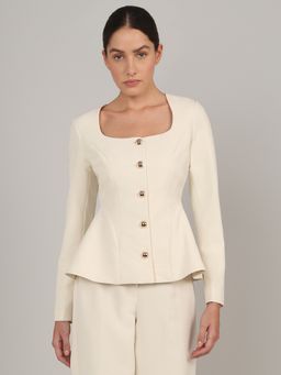 VERO MODA - Ivory Buttoned Peplum Top