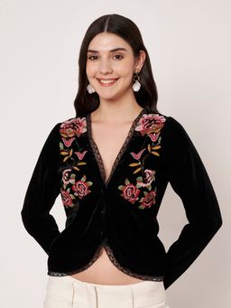 AMAGYAA - Black Velvet Embellished Top