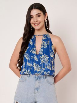 AMAGYAA - Lurex Blue Print Crop Top