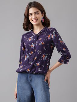 Latin Quarters - Purple Printed Casual Top