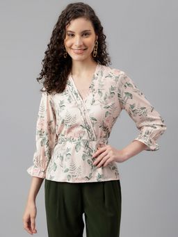 Latin Quarters - Beige Printed Casual Top