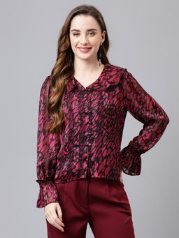 Latin Quarters - Maroon Full Sleeve Printed Casual Top
