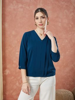 Latin Quarters - Teal Solid Formal Top