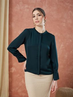 Latin Quarters - Green Full Sleeves Solid Formal Top