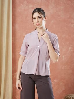 Latin Quarters - Pink Half Sleeves Solid Mandarin Neck Formal Top