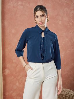 Latin Quarters - Blue Solid Casual Top