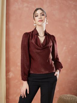 Latin Quarters - Maroon Full Sleeves Solid Casual Top