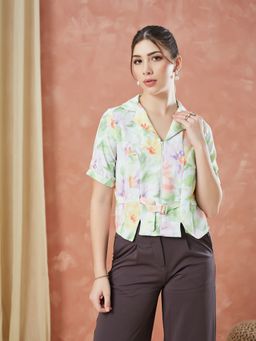 Latin Quarters - Green Half Sleeves Printed Casual Top