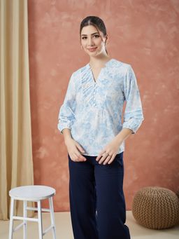 Latin Quarters - Blue Printed Casual Tunic