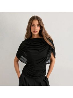 Outzidr - Black Cape Style Draped Top