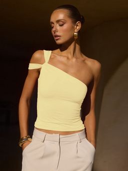 Outzidr - Yellow One Shoulder Fitted Top
