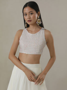 Gajra Gang - Must Haves Off white Transparent Cut Bead work Blouse