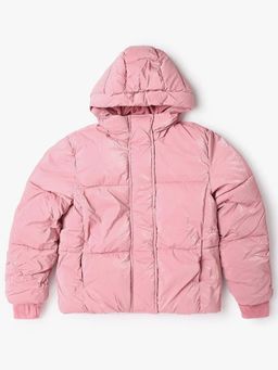 GAP - Girls Pink Polyester Textured Hooded Puffer Jacket