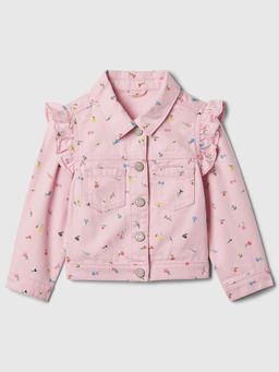GAP - Girls Pink Cotton Floral Collar Neck Denim Jacket
