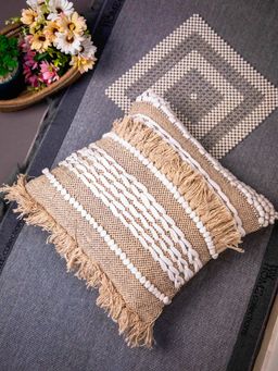 StudioHMK - Beige Handloom Square Cushion Cover (16x16 inches)
