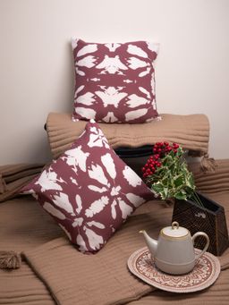 StudioHMK - Light Maroon and Peach Cotton Square Cushion Cover (16x16 inches)