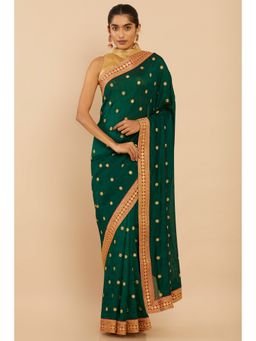 Soch - Women Green Silk Saree with Unstitched Blouse