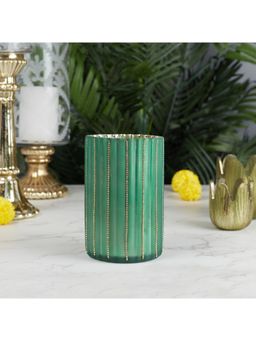 HomeTown - Phiona Glass Diamond Stud Handcrafted Votive 15 Cm in Emerald Colour
