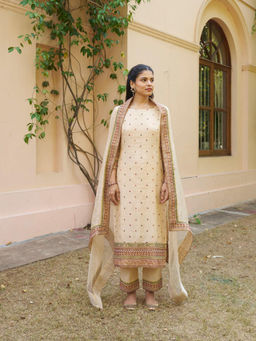 Naaz By Noor - Kikli Cream Embroidered Kurta with Pant and Dupatta (Set of 3)